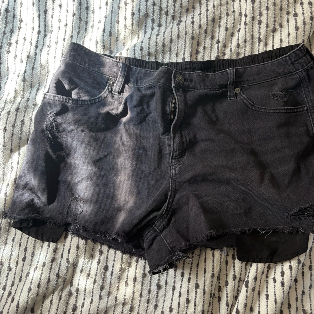 Aerie Gray and Black Distressed Jean Shorts